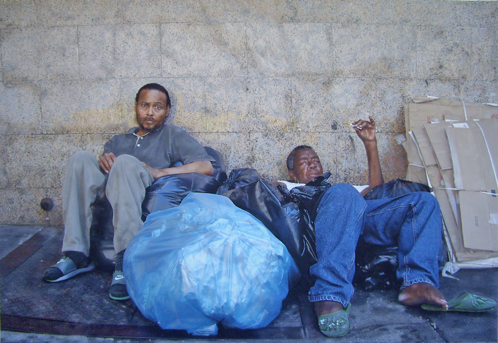 Homeless street painting by hyperrealist artist Denis Peterson